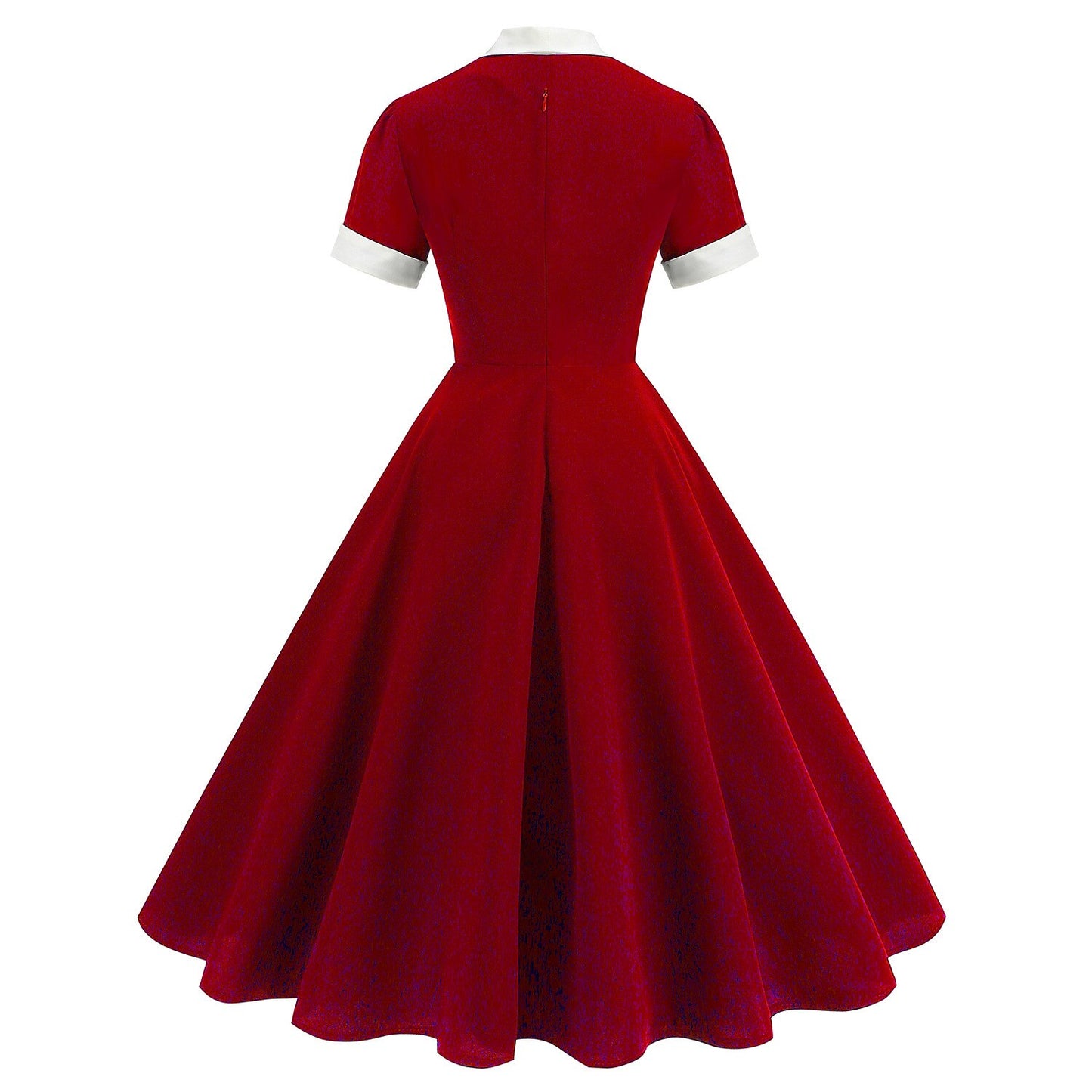 Women's 1950s Red Lapel Collar Short Sleeve Swing Dress