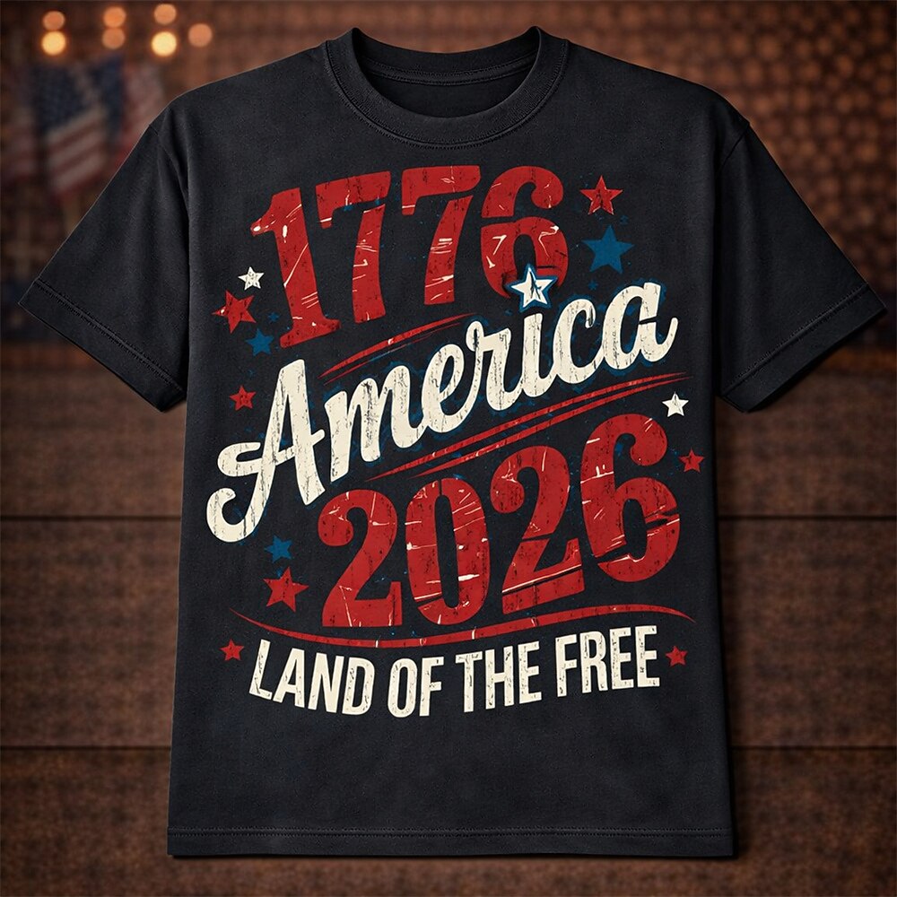 Men's American 250th 1776-2026 Land of the Free Distressed Graphic T-shirt