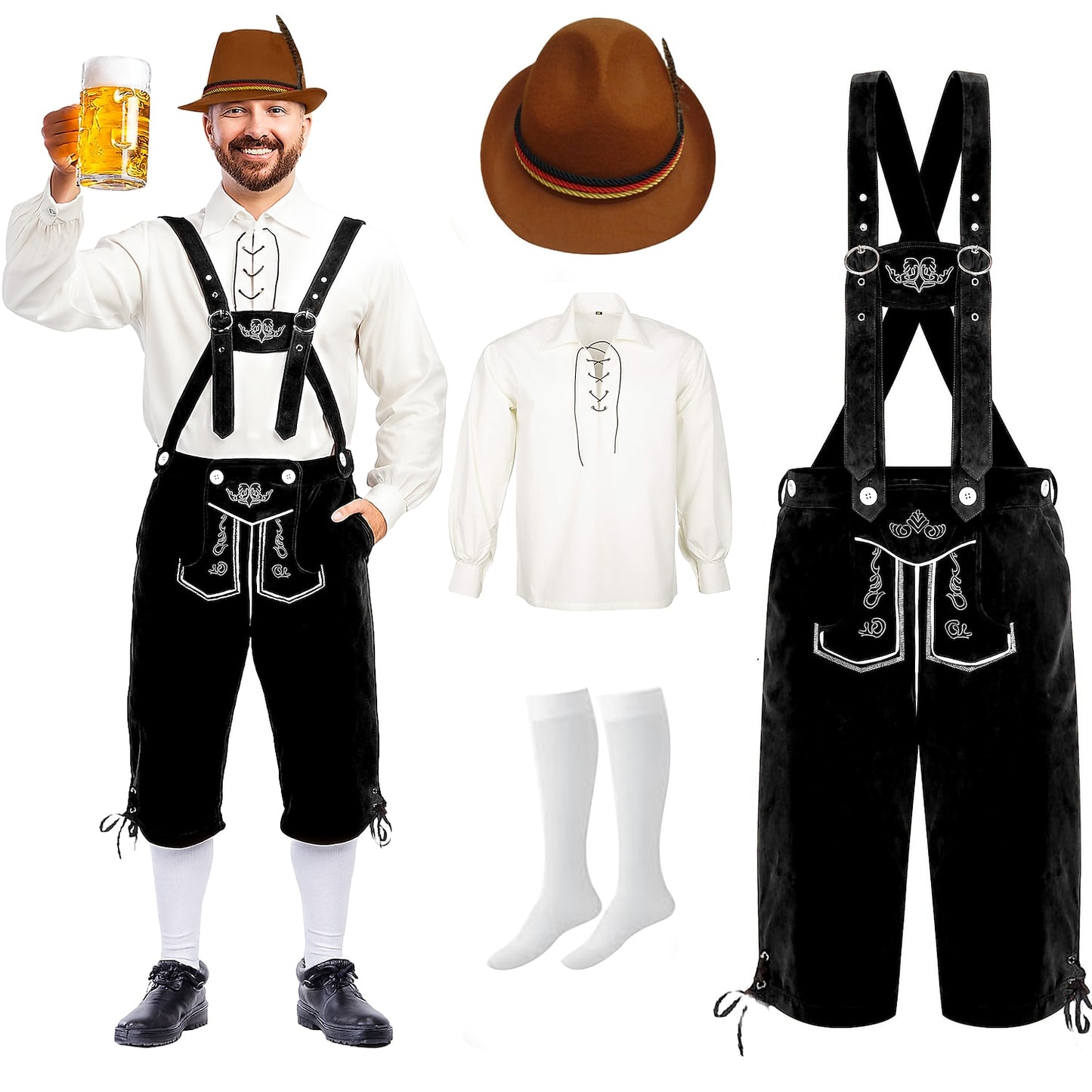 Oktoberfest Lederhosen Set with Shirt, Hat, and Socks
