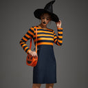 Abito gotico da donna di Halloween a righe arancioni e nere