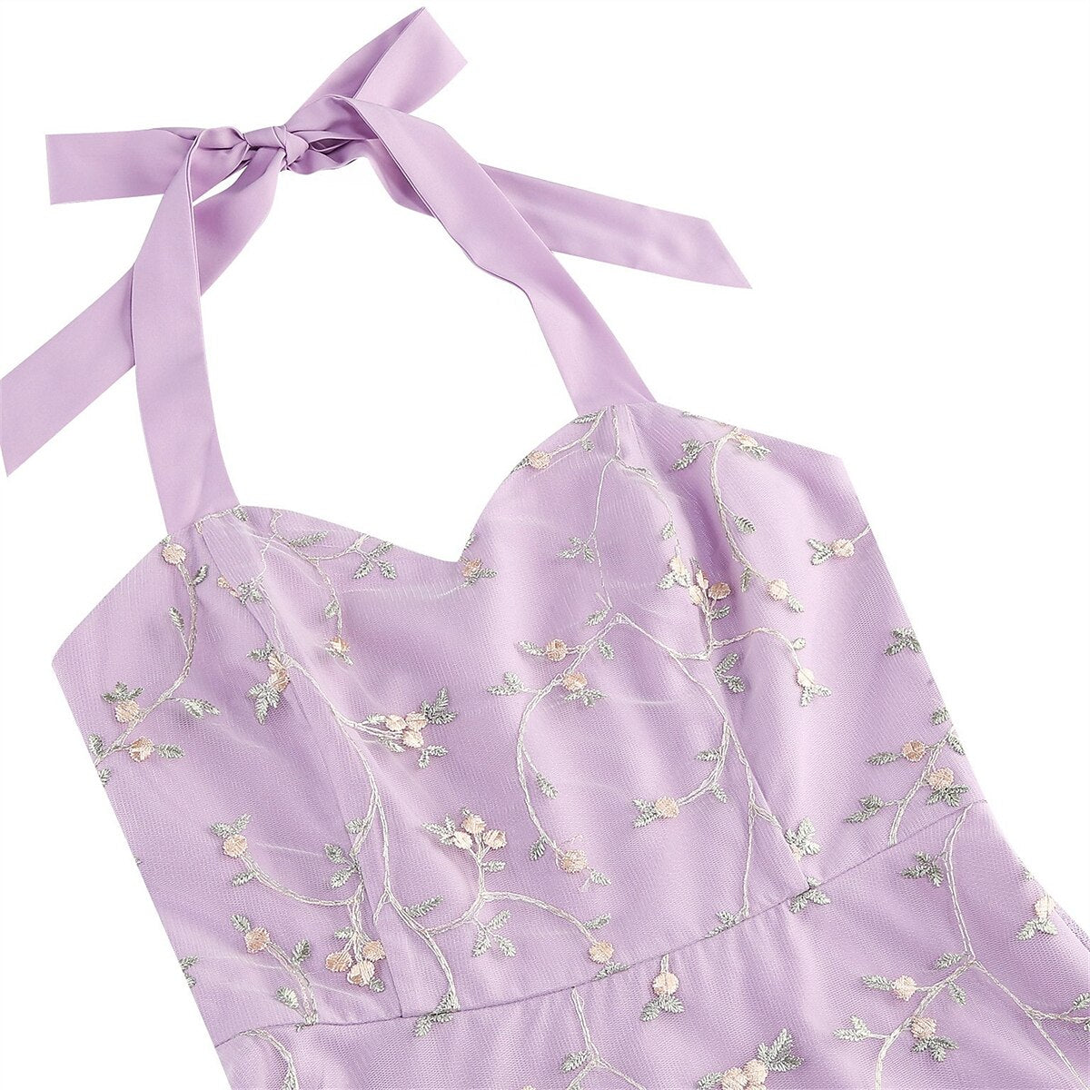 Floral Embroidered Halter Midi Dress