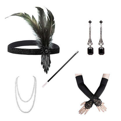5PCS Black 1920s Flapper Accessory Set
