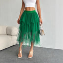 Women's Red and Black Gothic High-Low Tulle Skirt