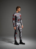 Leotard da uomo di Halloween con stampa di scheletro e rosa rossa