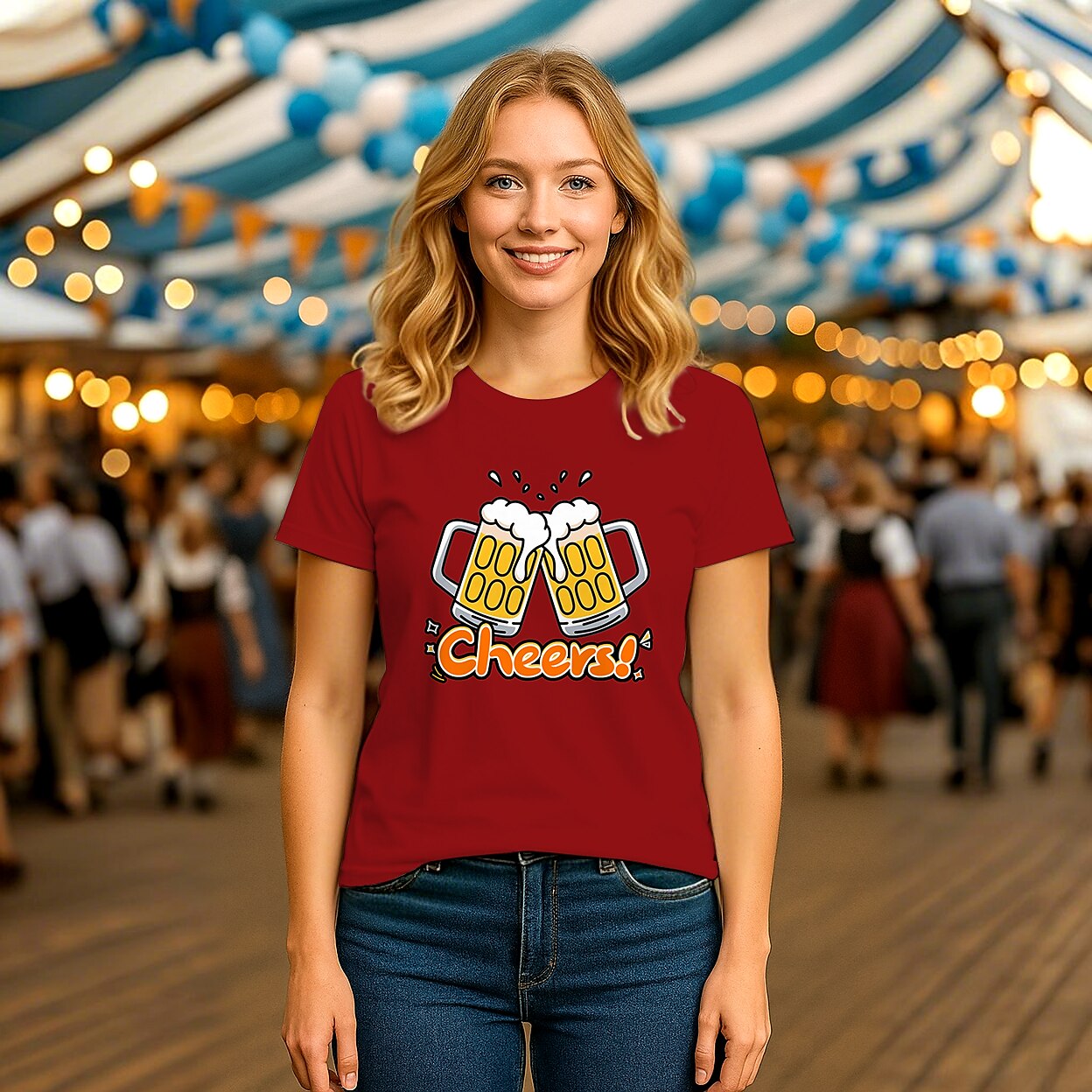 Damen Oktoberfest Cheers Bier Grafik T-shirt