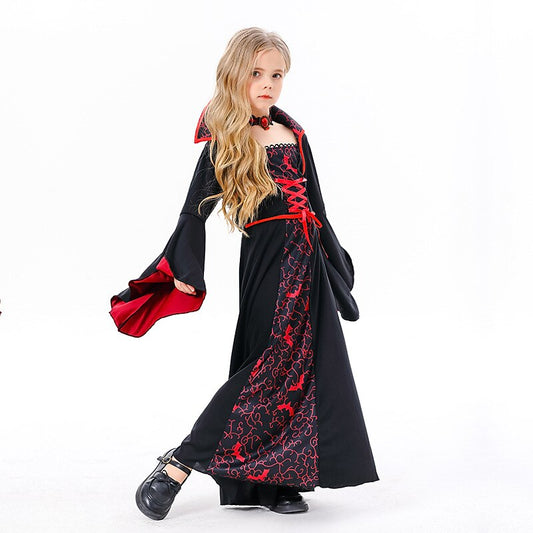 Gothic Long Sleeve Black Red Vampire Dress