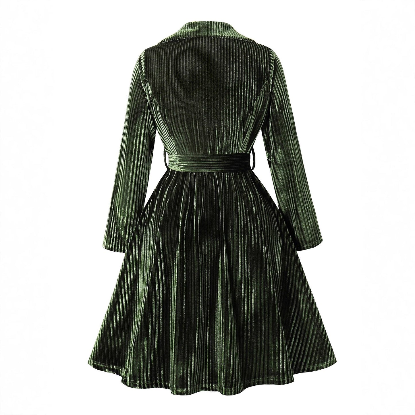 V-Neck Ribbed Velvet A-Line Dress