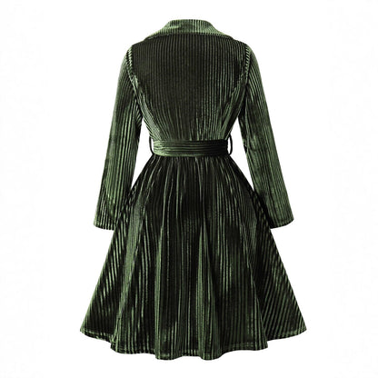 V-Neck Ribbed Velvet A-Line Dress