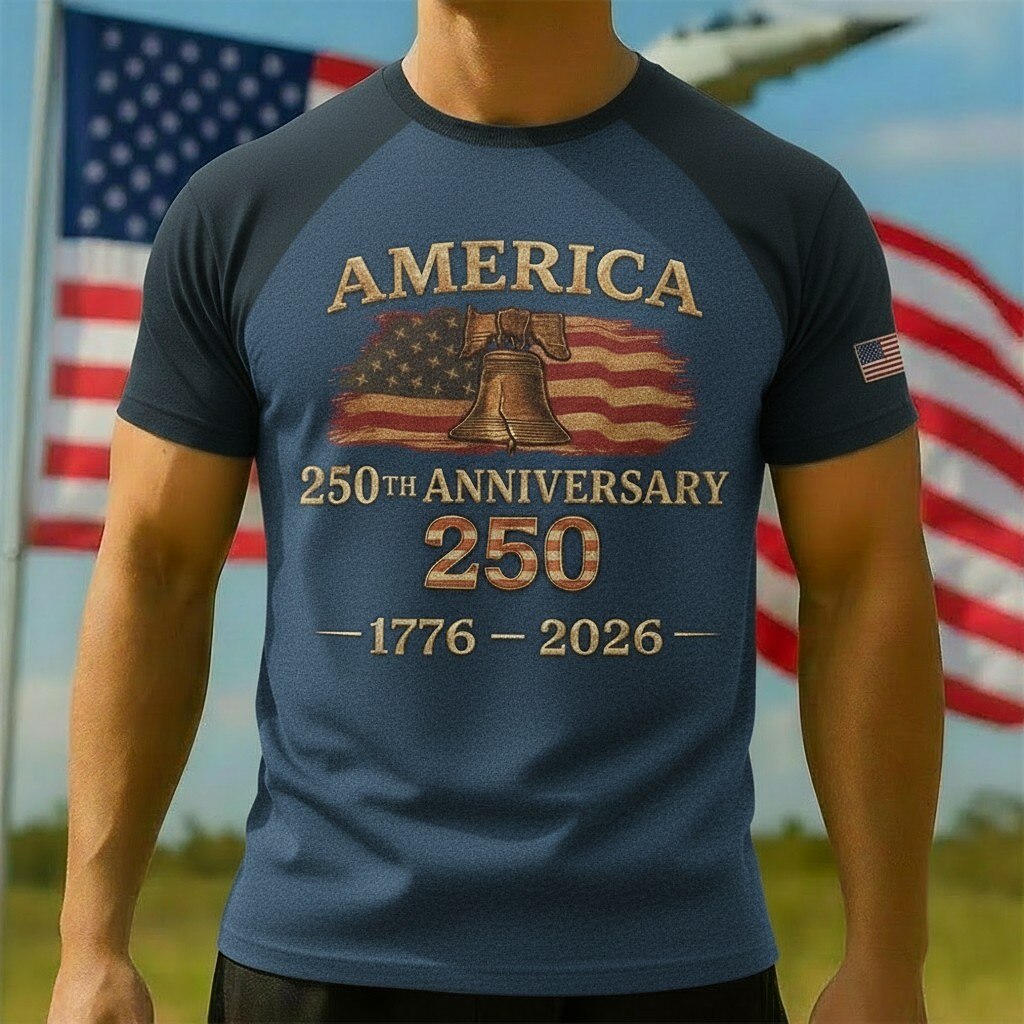 Men's American 250th Liberty Bell American Flag Patriotic Printed T-shirt