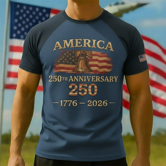 Men's American 250th Liberty Bell American Flag Patriotic Printed T-shirt