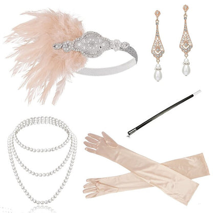 5Pcs 1920s Champagne Flapper Accessory Set