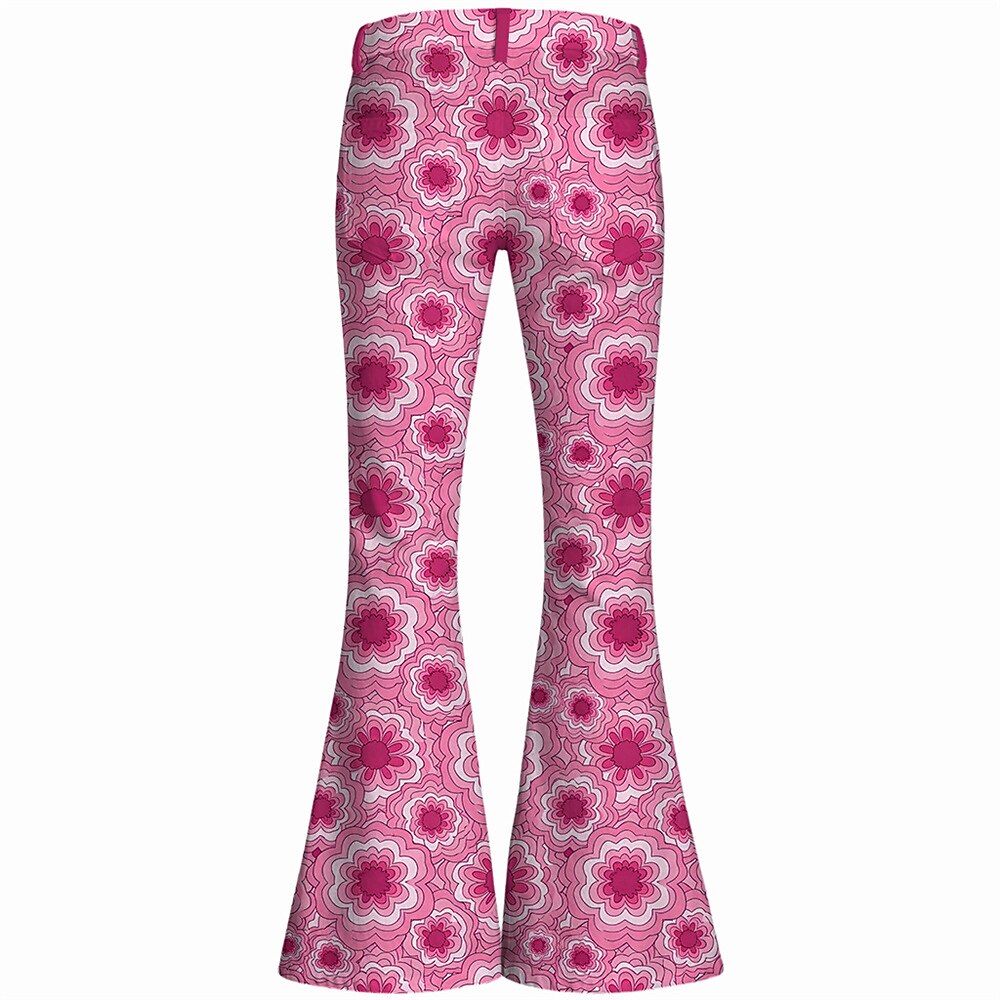 Retro 70s Geometric Floral High Waist Wide Flared Trousers