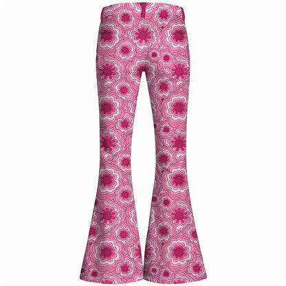 Retro 70s Geometric Floral High Waist Wide Flared Trousers