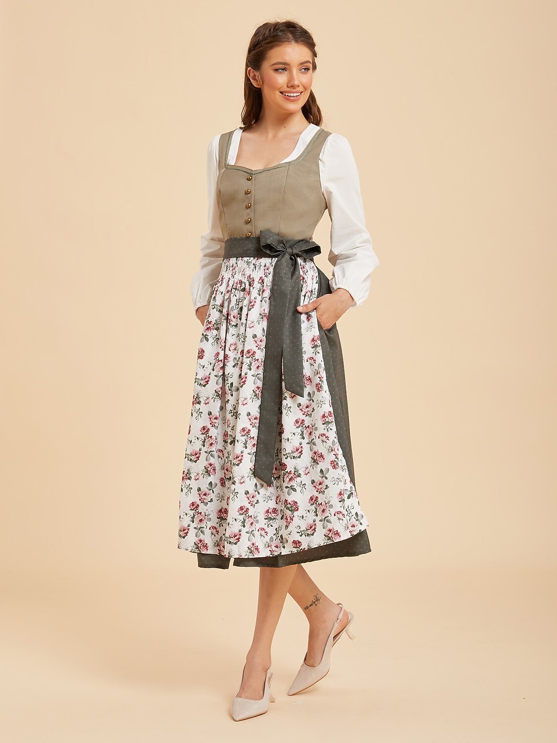 Green and blush RetroRobe Dirndl shown from the back