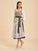 Oktoberfest Olive Green Dirndl Dress with Floral Apron