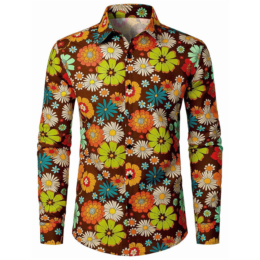 Retro 70S Boho Floral Long Sleeves Collar Shirt