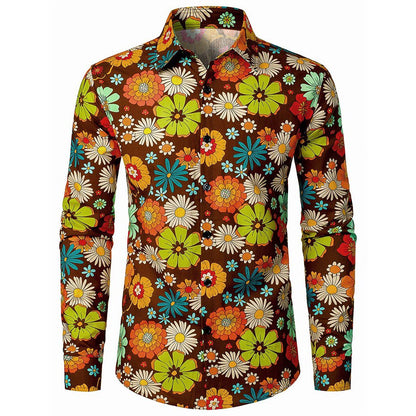 Retro 70S Boho Floral Long Sleeves Collar Shirt