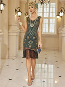 Vestido flapper con cuentas florales y flecos
