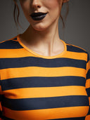 Women's Orange Black Striped Gothic Halloween Dress
