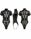 Women's Skeleton Bodysuit & Shoulder Cape 2-Piece Costume Set