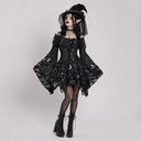 Women's Black Gothic Witch Corset Dress 4-Piece Costume Set