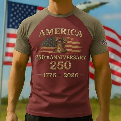 Men's American 250th Liberty Bell American Flag Patriotic Printed T-shirt