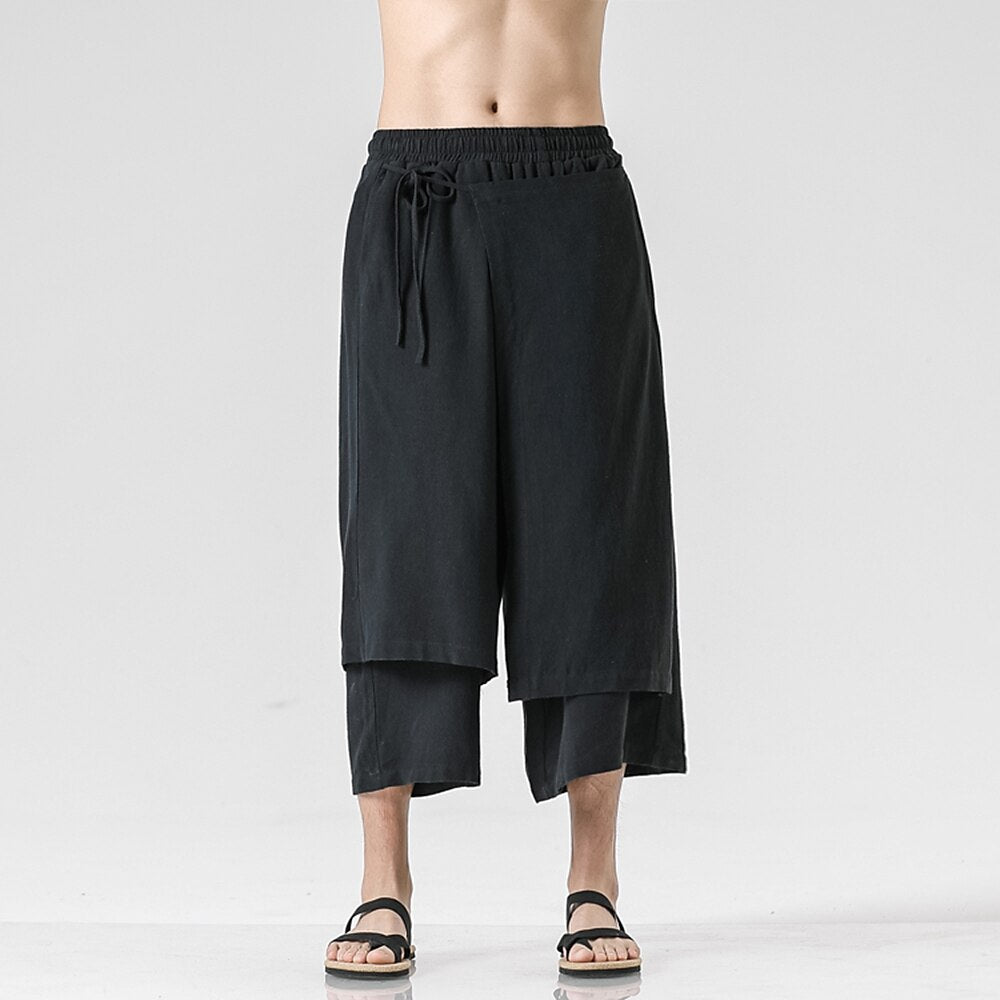 Retro Style Faux Two Piece Design Linen Pants - Retrorobe