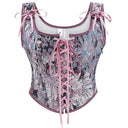 Cottagecore Jacquard Front Strap Herringbone Corset - Retrorobe