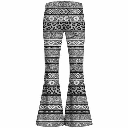Retro 70s Bohemian Paisley High Waist Wide Flared Trousers