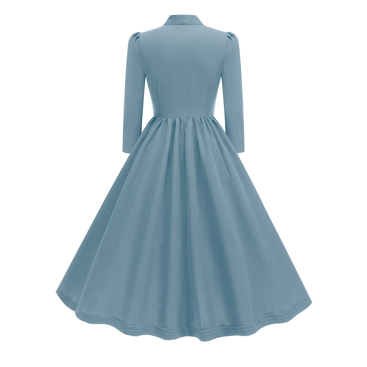 Women's 1950s Bow Tie Neck Long Sleeve A-Line Dress