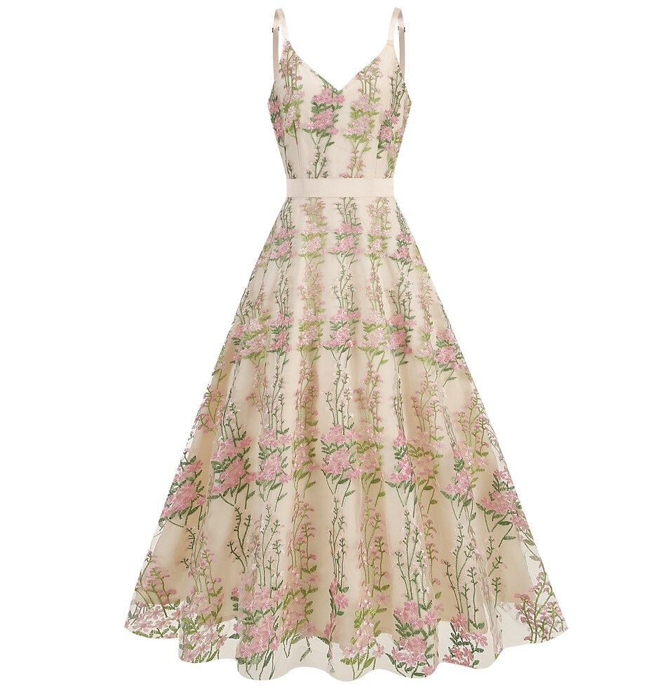 Floral Embroidered V-Neck Midi Dress