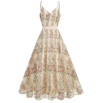 Floral Embroidered V-Neck Midi Dress