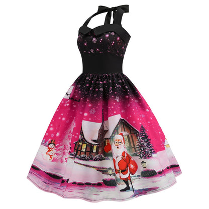 Retro Christmas Santa Halter Dress
