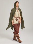 Men's Olive Green Hooded Medieval Cloak Costume Set