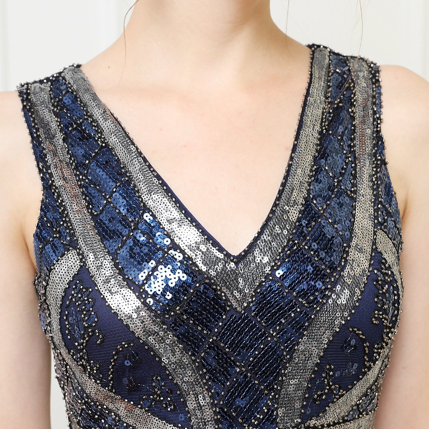 Navy Blue 1920s Sequin Fringe Flapper Dress
