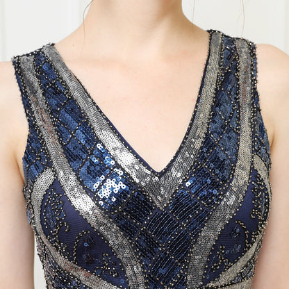 Navy Blue 1920s Sequin Fringe Flapper Dress