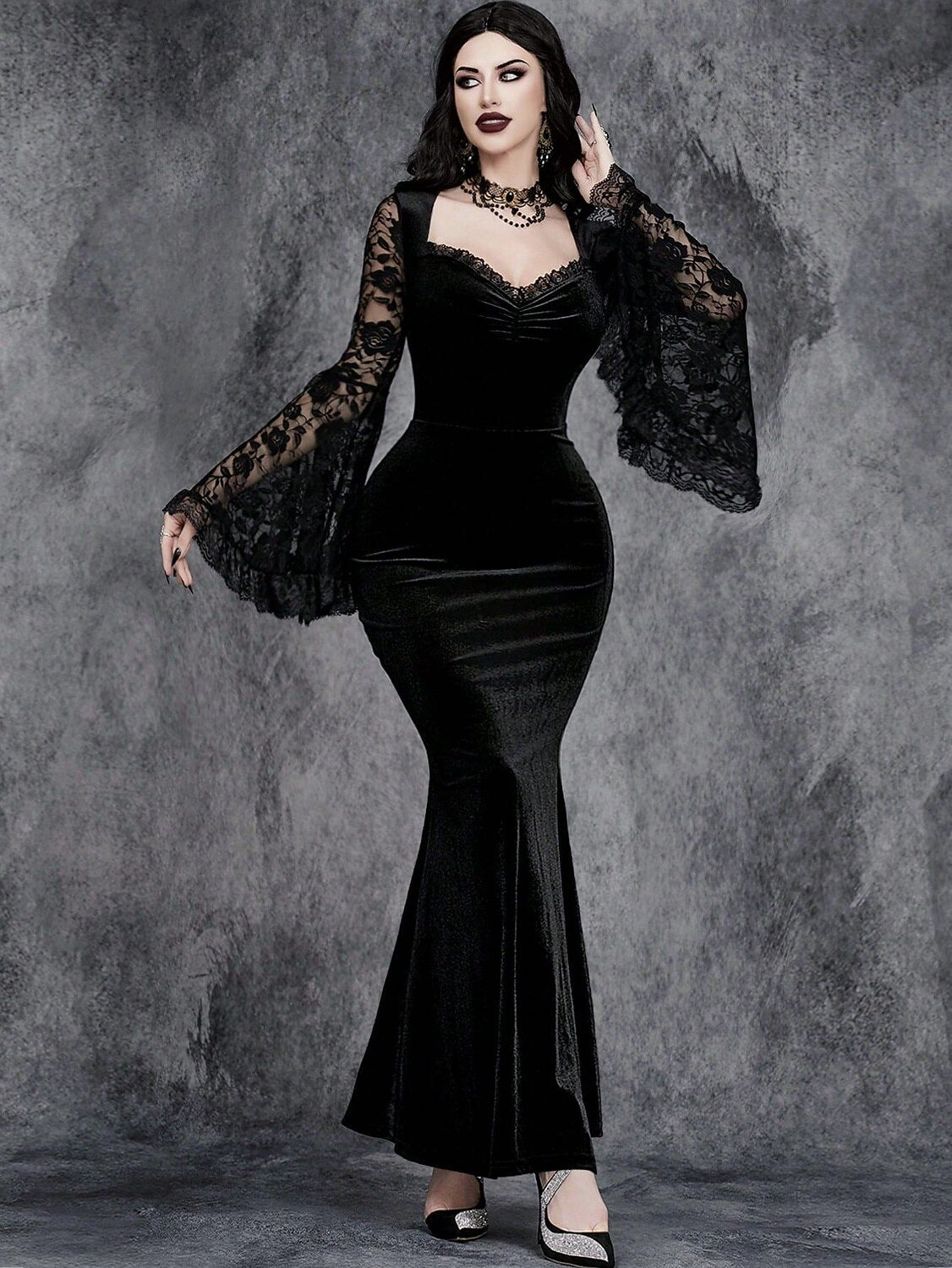 Morticia Addams Velvet Fancy Dress