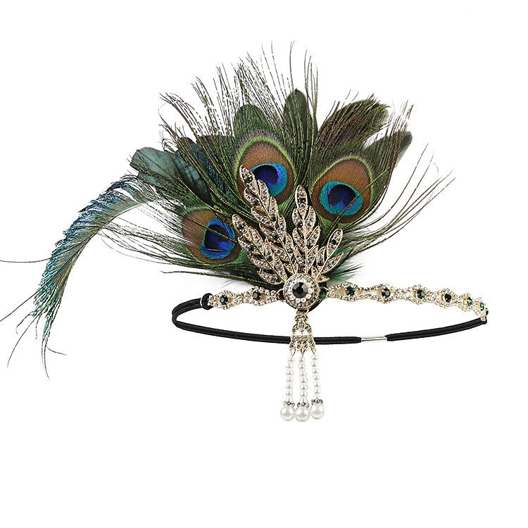 Green Tassel Peacock Flapper Dress with ACCs