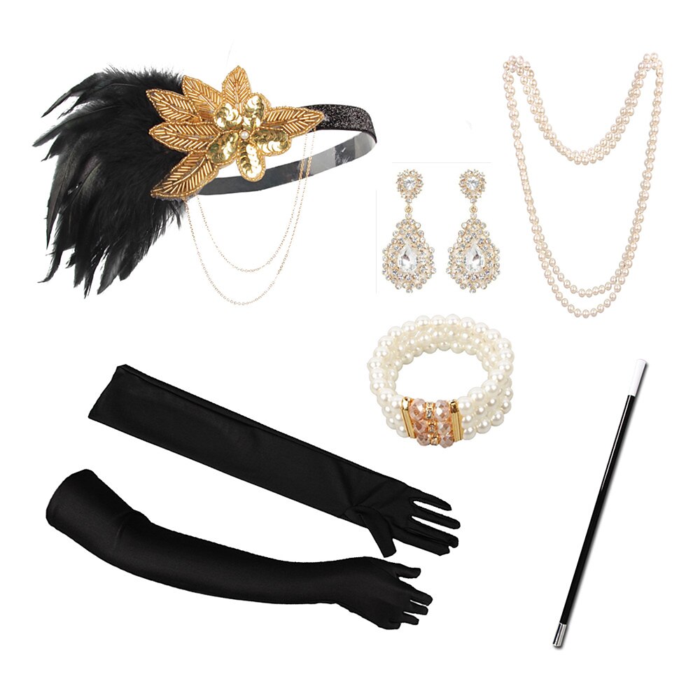 6Pcs 1920s Golden Art Deco Accessories Set