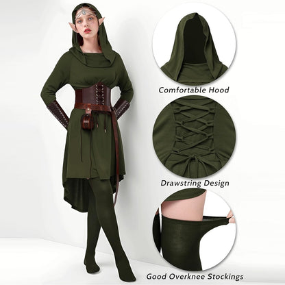 Medieval Asymmetrical Dress with Headpiece Corset Armors