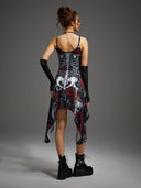 Women's Skeleton Rose Witch 4-Piece Halloween Costume Set