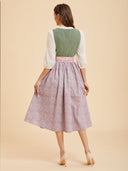 Sage Green & Dusty Rose Dirndl Dress with Paisley Skirt