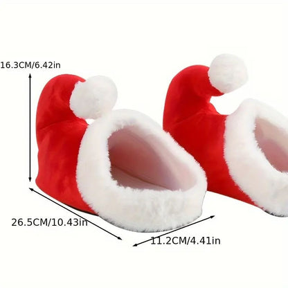 Plush Santa Hat Christmas Slippers