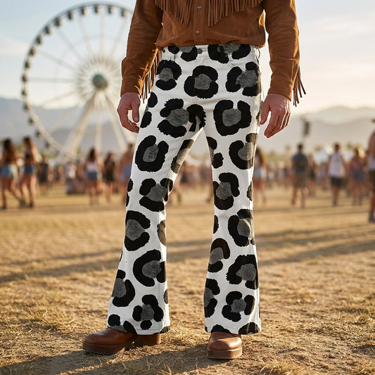 Retro 70s Leopard Print High Waist Wide Flared Trousers