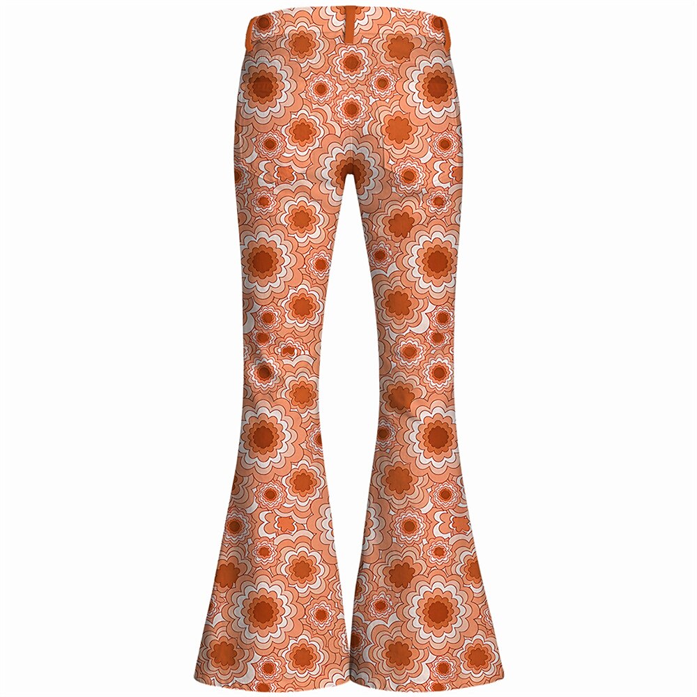 Retro 70s Geometric Floral High Waist Wide Flared Trousers