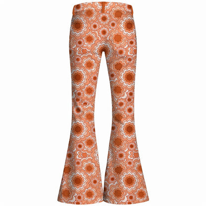 Retro 70s Geometric Floral High Waist Wide Flared Trousers