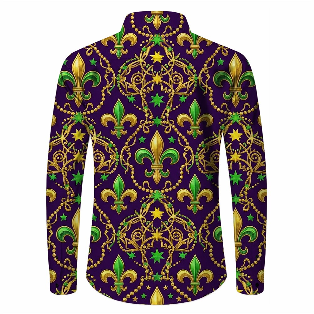 Retro 70S Fleur-de-lis Pattern Long Sleeves Collar Shirt