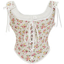 Floral Lace-up Front Vest U-Back Corset - Retrorobe