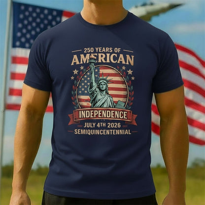 Men's American 250th Statue of Liberty American Flag Freedom Patriotic Printed T-shirt
