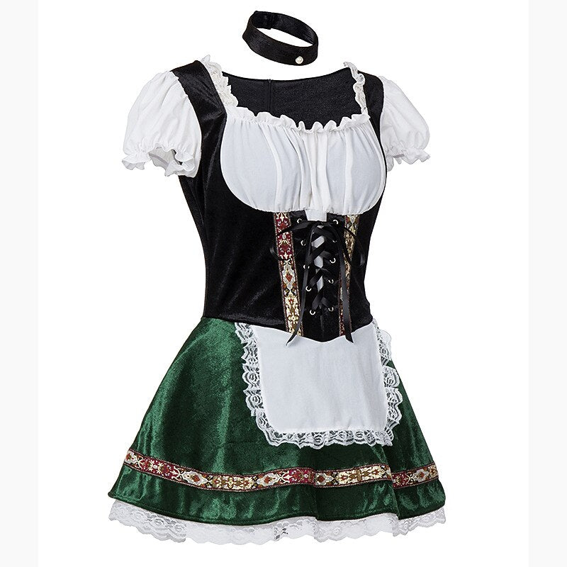 Oktoberfest Bavarian Green Dirndl Dress with Apron